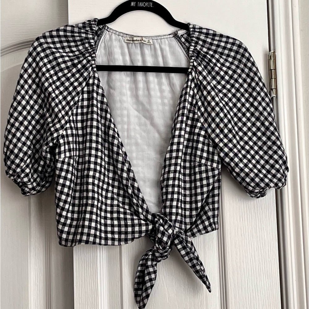 ABERCROMBIE WOMENS TOP, CROPPED, NAVY & WHITE GINGHAM, size xs